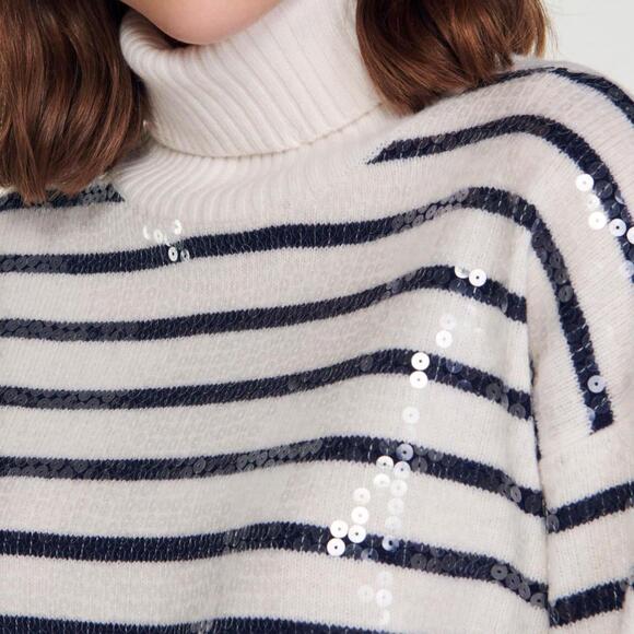 NWT SANDRO Ariel Sequin Striped Turtleneck Sweater Sz XS - Picture 3 of 12